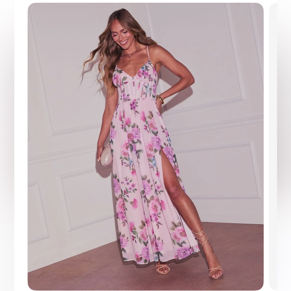 NWOT Vici Francesca Floral Corset Maxi Dress with Spaghetti Straps